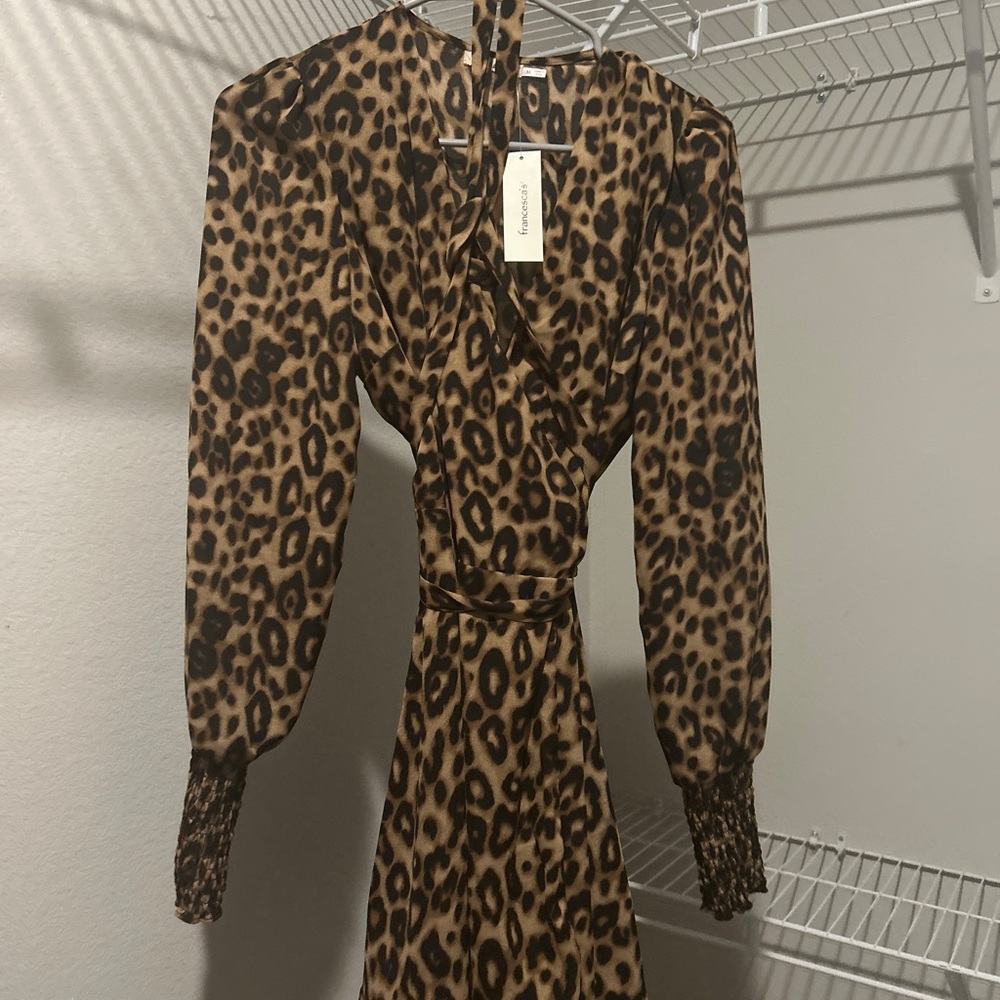 Francesca's Collections Brown Black Wrap Dress Long Sleeve Plunge